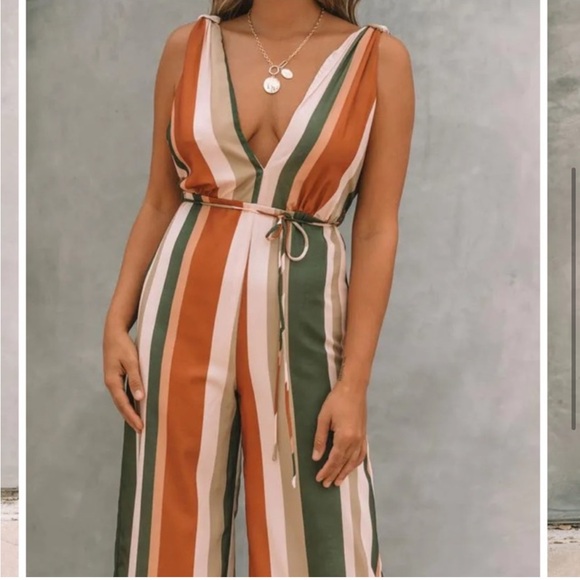 NWT Striped Tie Jumpsuit - Picture 4 of 12